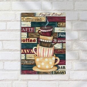 Quadro Decorativo Xicaras Pilhas Cafe Quente