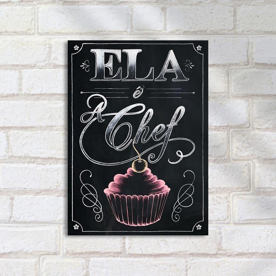 Quadro Decorativo Ela E Chef Cupcake