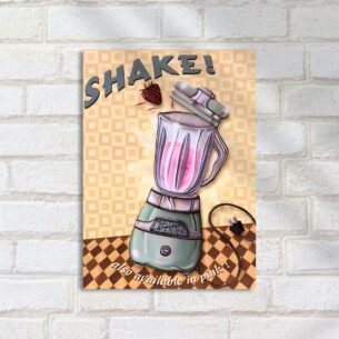 Quadro Decorativo Batedeira Rosada Morango Arte