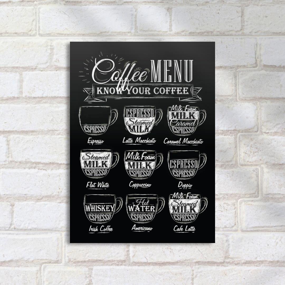 Quadro Decorativo Menu Tipos De Cafe