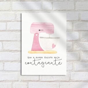 Quadro Decorativo Batedeira Rosa Aquarela