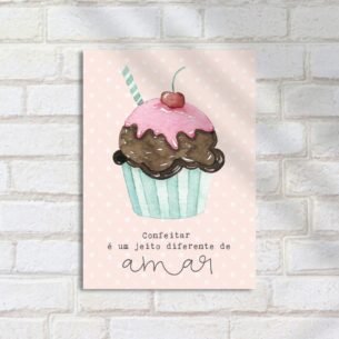 Quadro Decorativo Cupcake Cereja Ilustracao
