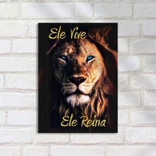 Quadro Decorativo Leao Olhos Azuis Frase