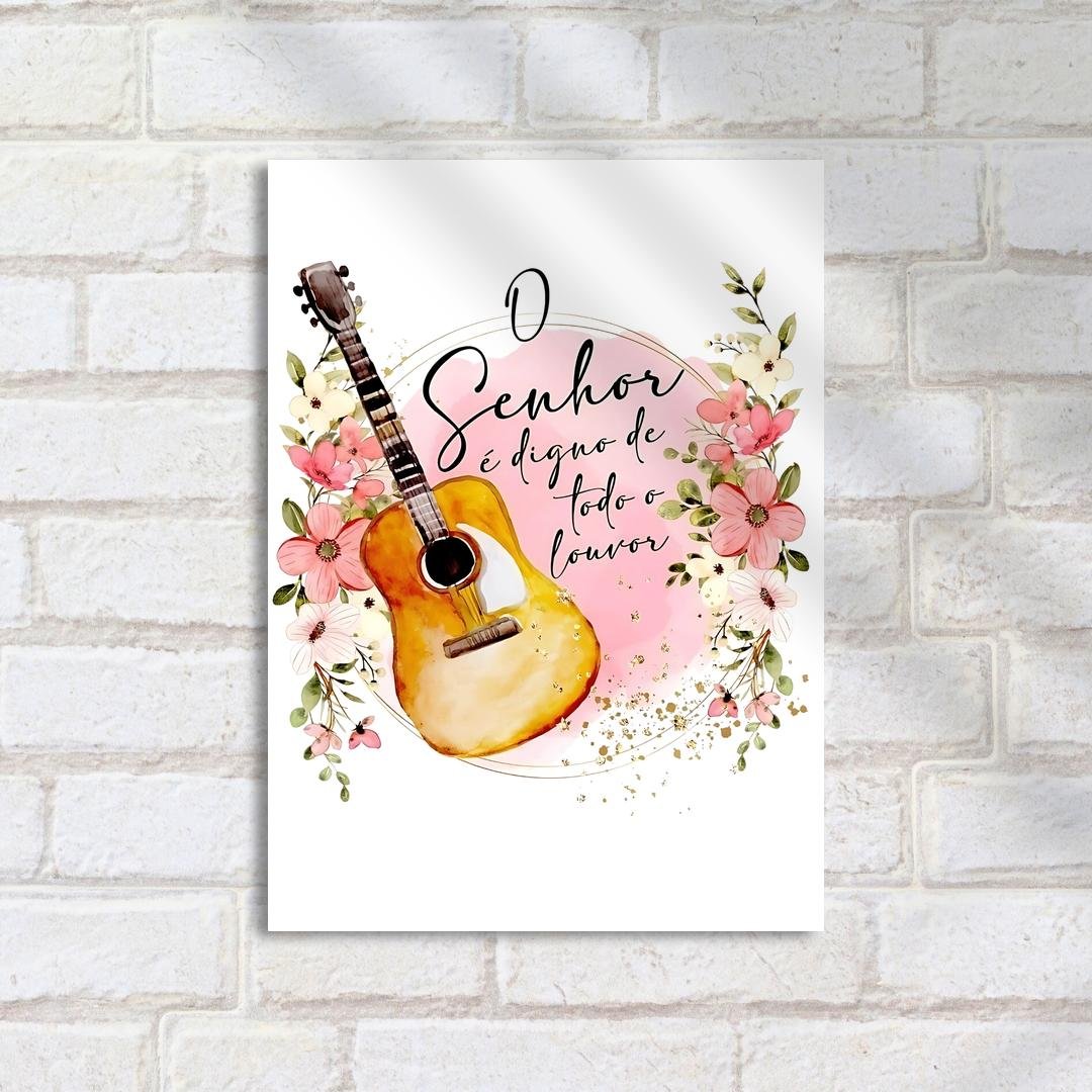 Quadro Decorativo Violao Flores Louvor