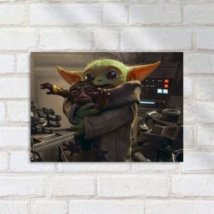 Quadro Decorativo Baby Yoda Segurando Criatura