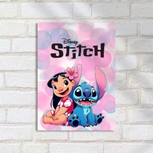 Quadro Decorativo Lilo Stitch Sorrindo Rosa