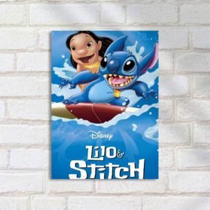 Quadro Decorativo Lilo Stitch Surfeando Onda