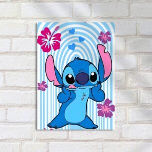 Quadro Decorativo Stitch Azul Floresovha