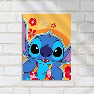 Quadro Decorativo Stitch Fundo Floral Colorido