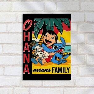 Quadro Decorativo Ohana Lilo Stitch Praia