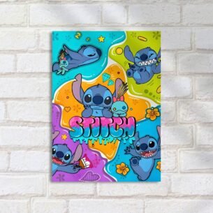 Quadro Decorativo Stitch Divertido Fundo Colorido