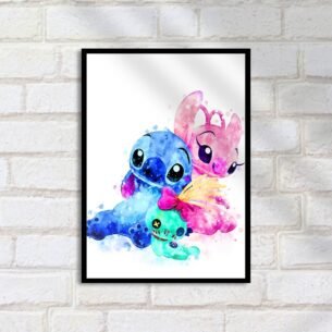 Quadro Decorativo Stitch Angel Ilustracao Aquarela