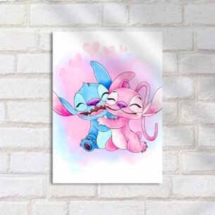 Quadro Decorativo Stitch Angel Abraco Feliz