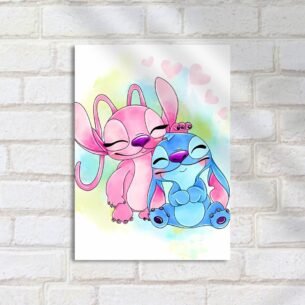 Quadro Decorativo Stitch Angela Abracados Sorrindo