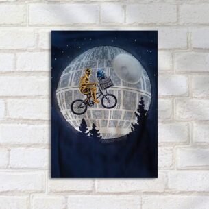 Quadro Decorativo C3po R2d2 Bicicleta Estrelas Da Morte