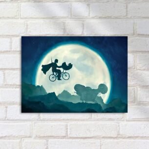 Quadro Decorativo Mandaloriano Voando Bicicleta Lua