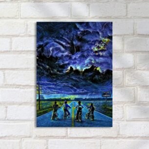 Quadro Decorativo Quatro Garotos Bicicleta Estrada Stranger Things