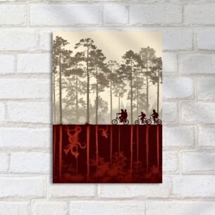 Quadro Decorativo Ciclistas Floresta Mundo Invertido Stranger Things
