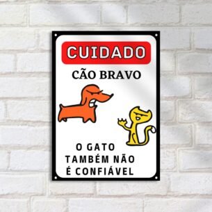 Quadro Decorativo Frases - Cuidado Cao Gato Desconfiavel