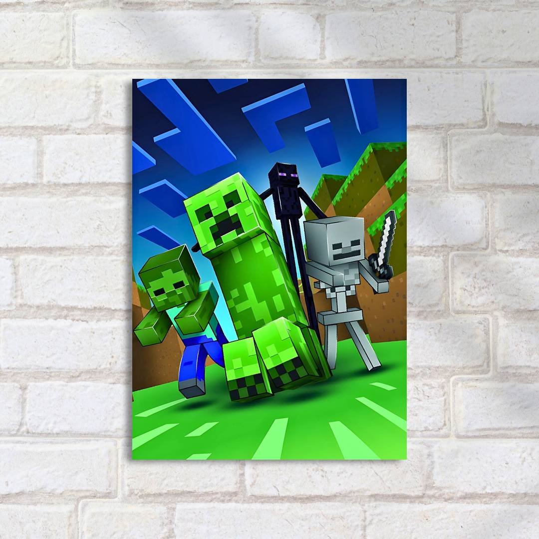 Quadro Decorativo Minecraft Creeper Zumbi Skeleton Enderman