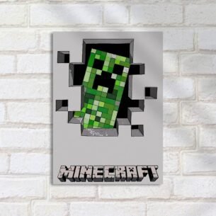 Quadro Decorativo Creeper Minecraft Parede Cinza