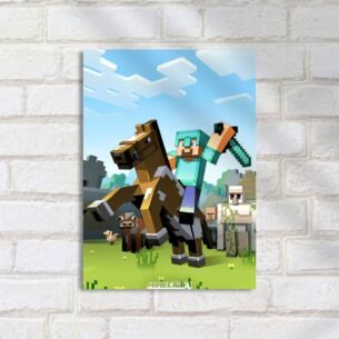 Quadro Decorativo Minecraft Cavaleiro Espada Cavalo