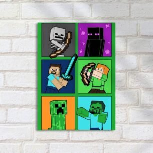Quadro Decorativo Minecraft Personagens Cubicos Verde