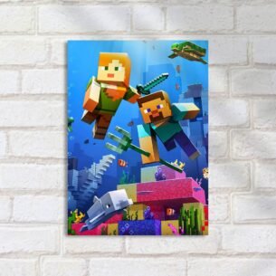 Quadro Decorativo Minecraft Mergulho Mundo Submarino