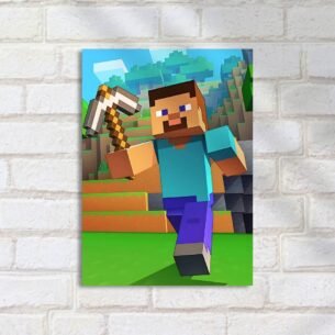 Quadro Decorativo Steve Minecraft Picareta Correndo