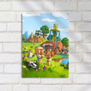 Quadro Decorativo Vila Minecraft Campo Colorido