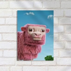 Quadro Decorativo Ovelha Rosa Minecraft Cubo