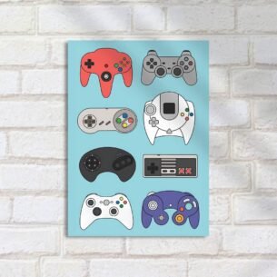 Quadro Decorativo Controladores Videogame Retro Coloridos