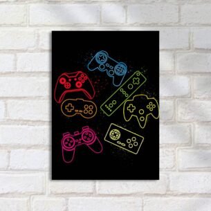 Quadro Decorativo Controles Games Neon Coloridos