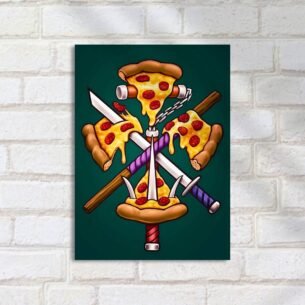 Quadro Decorativo Pizza Espadas Nunchaku Arte