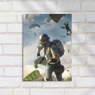 Quadro Decorativo Playerunknowns Parachute Batalha Aerea