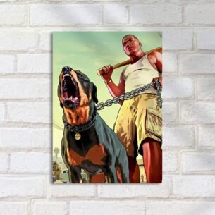 Quadro Decorativo Homem Cachorro Bastao Gta