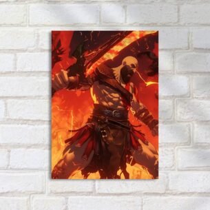 Quadro Decorativo Kratos Espada Fogo Batalha