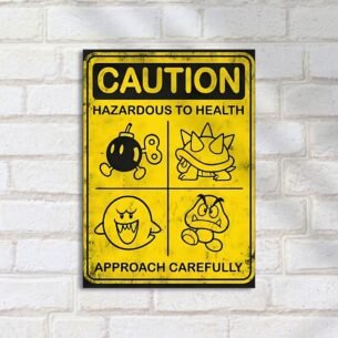 Quadro Decorativo Placa Aviso Personagens Mario