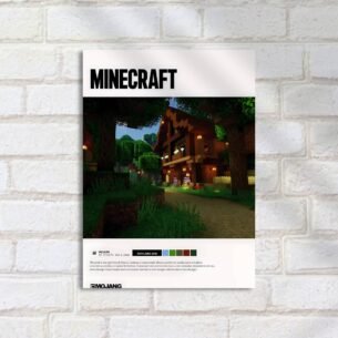 Quadro Decorativo Minecraft Casa Campo Iluminada
