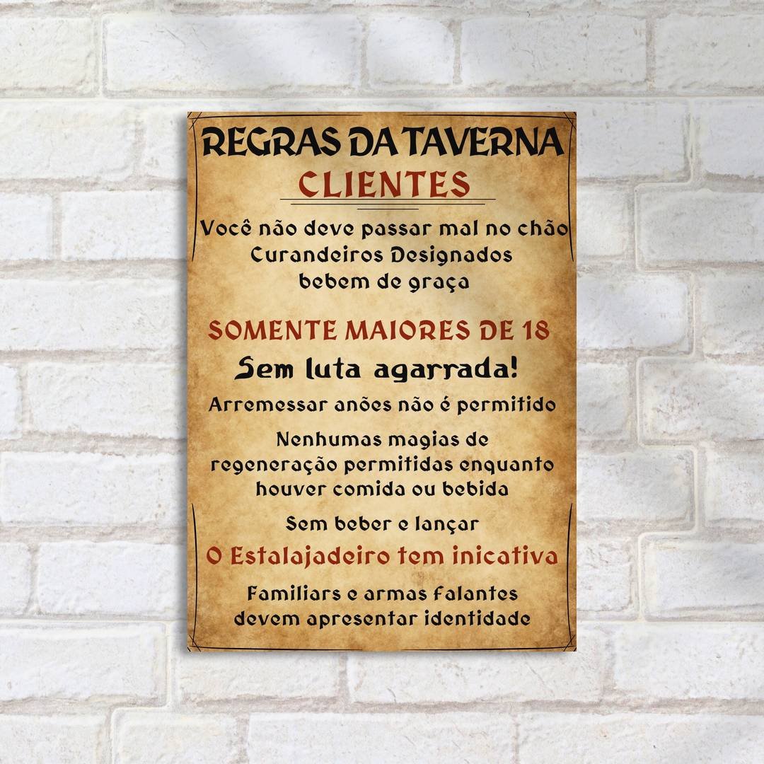 Quadro Decorativo Regras Taverna Clientes Estalajadeiro