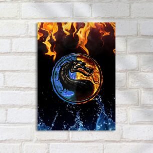 Quadro Decorativo Mortal Kombat Logo Fogo Agua