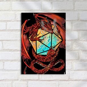 Quadro Decorativo Dragao Vermelho Dado Vinte RPG