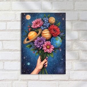 Quadro Decorativo Buque Flores Planetas