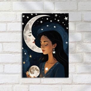 Quadro Decorativo Mulher Lua Estrelas