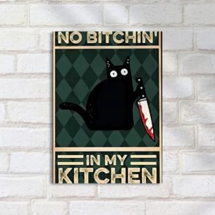 Quadro Decorativo Gato Preto Cozinha Faca