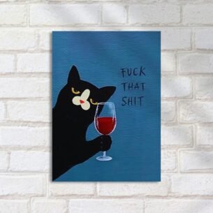 Quadro Decorativo Gato Vinho Atitude