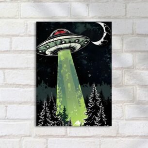 Quadro Decorativo Ovni Floresta Luz Verde