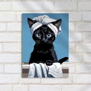 Quadro Decorativo Gatinho Toalha Branca