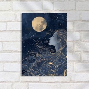 Quadro Decorativo Lua Mulher Estrelas