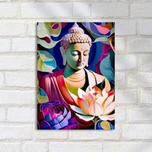 Quadro Decorativo Buda Colorido Com Flores